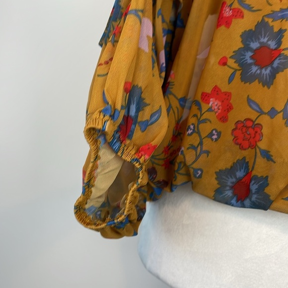 Free People Mustard Yellow Wild Flower Honey Mesh Top. Size XS/Small. - Picture 8 of 14